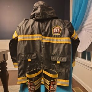 Kid firefighter rain coat and boot. Jacket kids Sz 7 boots kids Sz 13